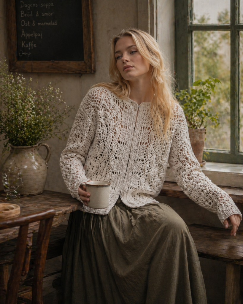 Rustic interior lifestyle photo of white handmade knitwear
