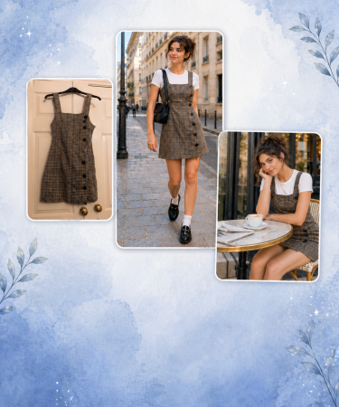 AI product photography example showing one dress transformed into five fashion photoshoot images